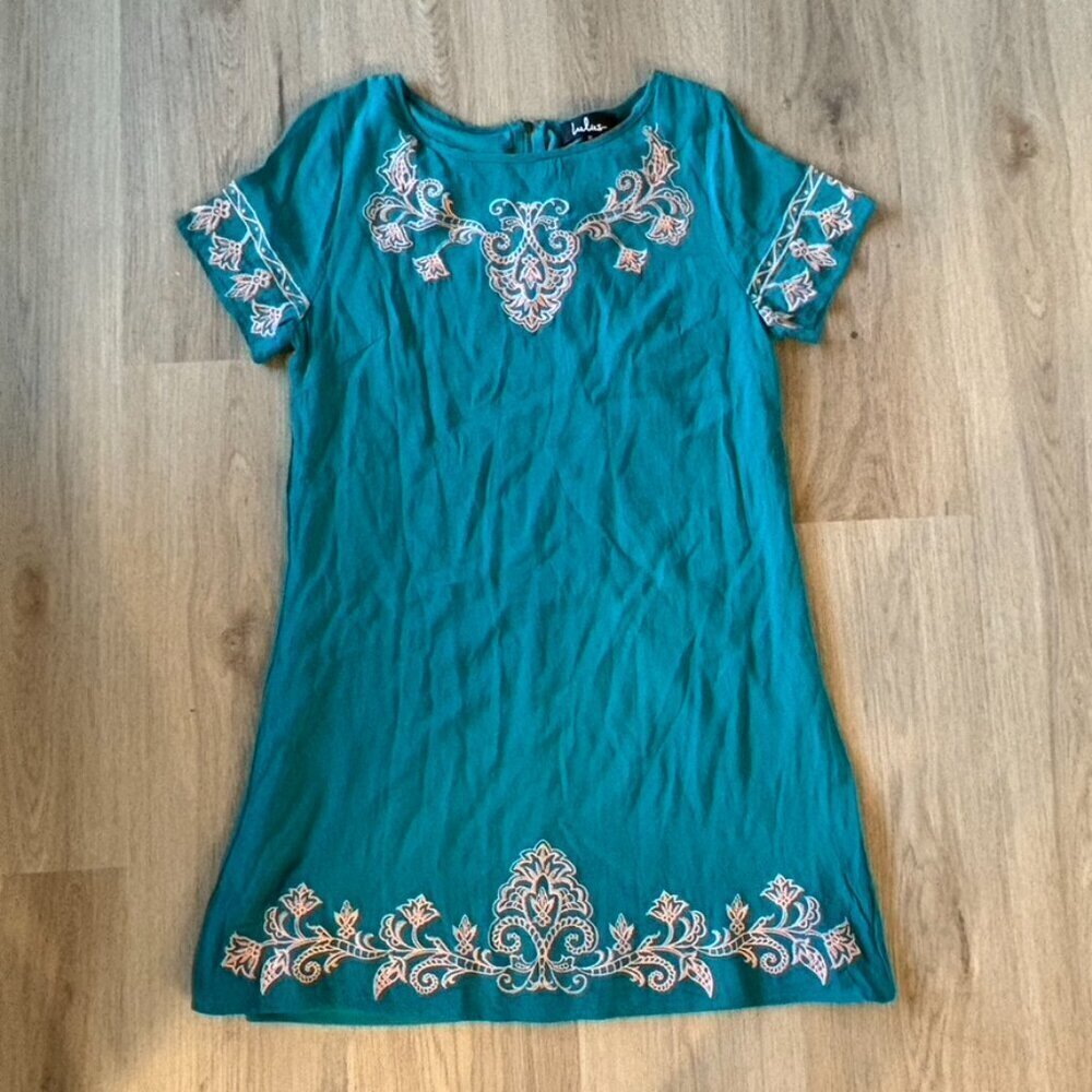 Lulus Tale To Tell Teal Embroidered Shift Dress Medium - Picture 2 of 8